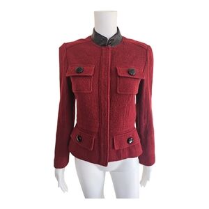 Worth New York Boucle Peplum Jacket Size 2 Burgundy Red Wool Blend
